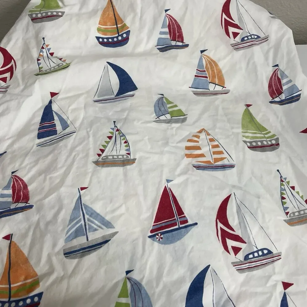 Pottery Barn Kids Hudson Sailboat TWIN Fitted Sheet Boats Sea Ocean 100% Cotton